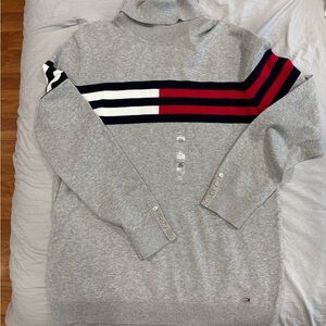 Tommy Hilfiger Gray Turtleneck with Red and Blue Stripes